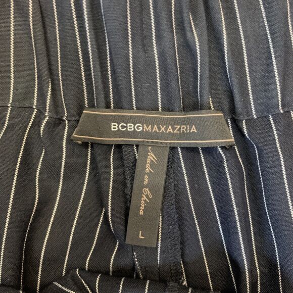 BCBGMaxazria Drawstring Jogger Pants Women L Large Navy PinStripe Tuxedo Pull On - Picture 6 of 14